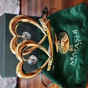 Matashi 24kt Gold Plated Happy Anniversary Double Heart With Genuine Crystal